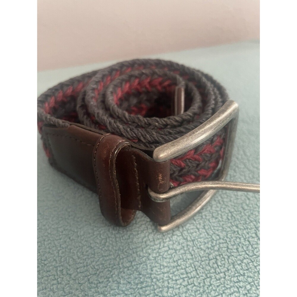 Torino Red Gray Braided Woven Belt Leather Trim Casual Dress Belt Size 36